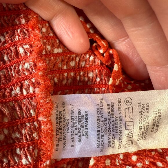 Loft Smocked Peasant Top Balloon Short Sleeves Red White Polkadots Size Large - Picture 8 of 9